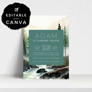 7th Birthday River Rapids Invitation | SEVEN | Editable | Birthday Party Printable | Digital Download Invite Template | ALW19