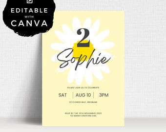 2nd Birthday Daisy Party Invitation | TWO | Editable | Birthday Party Printable | Digital Download Invite Template | ALW83