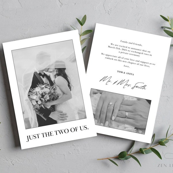 NEW- Elopement Announcement "Just The Two Of Us!" Editable TEMPLATE | Elopement Wedding | Photo Elopement Announcement | Elopement Template