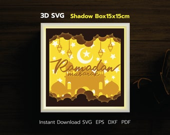 Ramadan Mubarak Shadow Box Template, Paper Cut Files (svg, pdf, eps, dxf)
