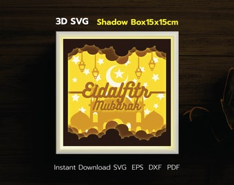 Eid al Fitr Shadow Box Template, Mubarak Paper Cut, Cricut SVG (Download)