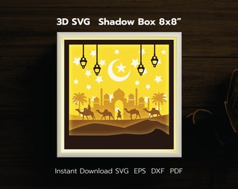 Bedouin Shadow Box Lightbox Template, Islam Desert Scene (Digital Download)