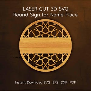 Rundes Schild für Namensort, Islamisches Muster Muslimisches Wohndekor, Ramadan Laser Cut, Cricut Dateien, svg, pdf, eps, dxf, Download