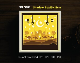 Bedouin Shadow Box, Islam Desert Camel Paper Cut Template (svg, pdf, eps, dxf)