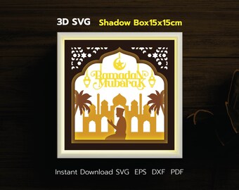 Ramadan Mubarak Shadow Box, Paper Cut Template (svg, pdf, eps, dxf)