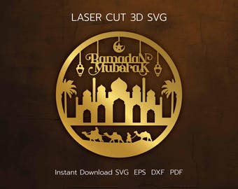 Ramadan Mubarak Home Decor, Laser Cut Bedouin Design (svg, pdf, eps, dxf)
