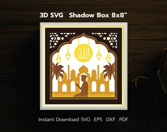 Ramadan Mubarak Dua Shadow Box Template, Islamic Paper Cut Design (SVG, PDF)