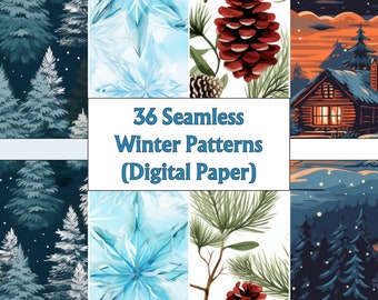 Winter Theme Digital Papers, Instant Download Snowy Patterns, Scrapbook Backgrounds, Frosty Planner Decor, Wrapping Paper