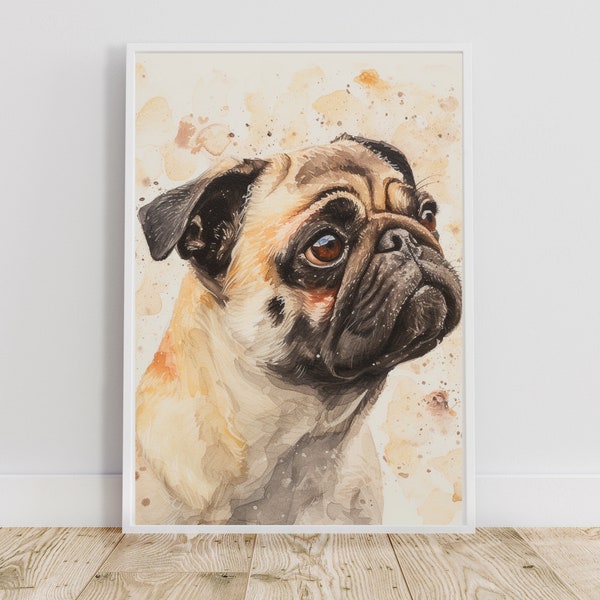 4 Watercolor Dog Portrait High Quality and Original Wall Art DIGITAL DOWNLOAD to Print on Poster or Canvas for Dog gifts Pug