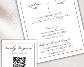 Elegant Black and White Wedding Invitation, Simple Wedding Invite, Neutral Plain Wedding Celebration Card, Classic Wedding Invitation