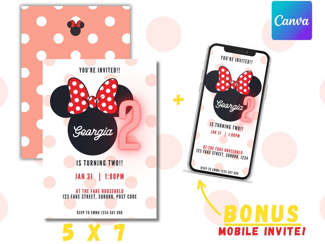Minnie Mouse Birthday Bonus Mobile Invite, Minnie Mouse Invite, Bonus ...