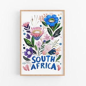 King Protea Wall Art, South Africa Print, Blue Protea Flower Poster, Protea Bouquet Decor, Farmers Market Print, Cape Town Travel Poster