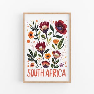 King Protea Wall Art, South Africa Print, Red Protea Flower Poster, Protea Bouquet Decor, Farmers Market Print, Cape Town Travel Poster