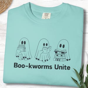 Comfort Colors Halloween Librarian Shirt, Book-Loving Ghosts