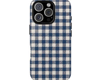 Navy Gingham iPhone Case, Preppy Cottagecore Phone Cover