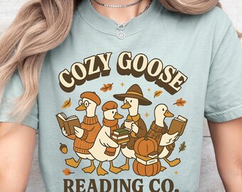 Cozy Goose Reading Teacher Comfort Colors Shirt: Thanksgiving School Tee
