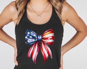 Amerikanische Flagge Bow Tank Top: 4th of Jul Coquette Racerback
