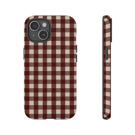 深紅のギンガムチェック柄iPhoneケース、オックスブラッドチェック柄