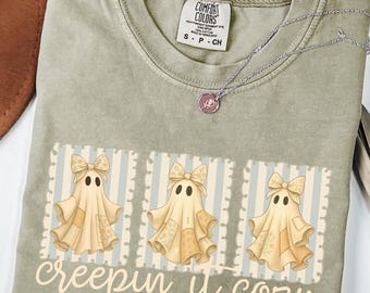 Gewatteerd Ghost Comfort Colors-T-shirt, boho-halloweenshirt