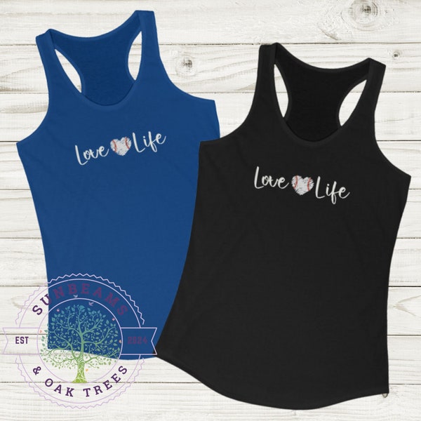 Love Baseball Racerback Tank; Distressed Heart Shirt; Sports Mom Tank; Summer Tournament Shirt; Simple Baseball Mom, Girlfriend Tank Top