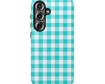Turquoise Gingham Samsung Case, Blue Checkered Pixel Cover, Cute Gingham Phone Case, Google Pixel 9 –2 Case, Galaxy S25 Plus Ultra S24 Case