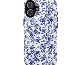 Funda para teléfono con estampado floral azul: elegante y resistente a los impactos.