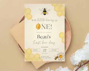 Pierwszy Dzień Pszczół Dziecka | Zaproszenie na Urodziny Pszczół | Urodziny Bumblebee | 1. Urodziny | Zaproszenie na Dzień Pszczół | Pierwsze Urodziny z Motywem Pszczół