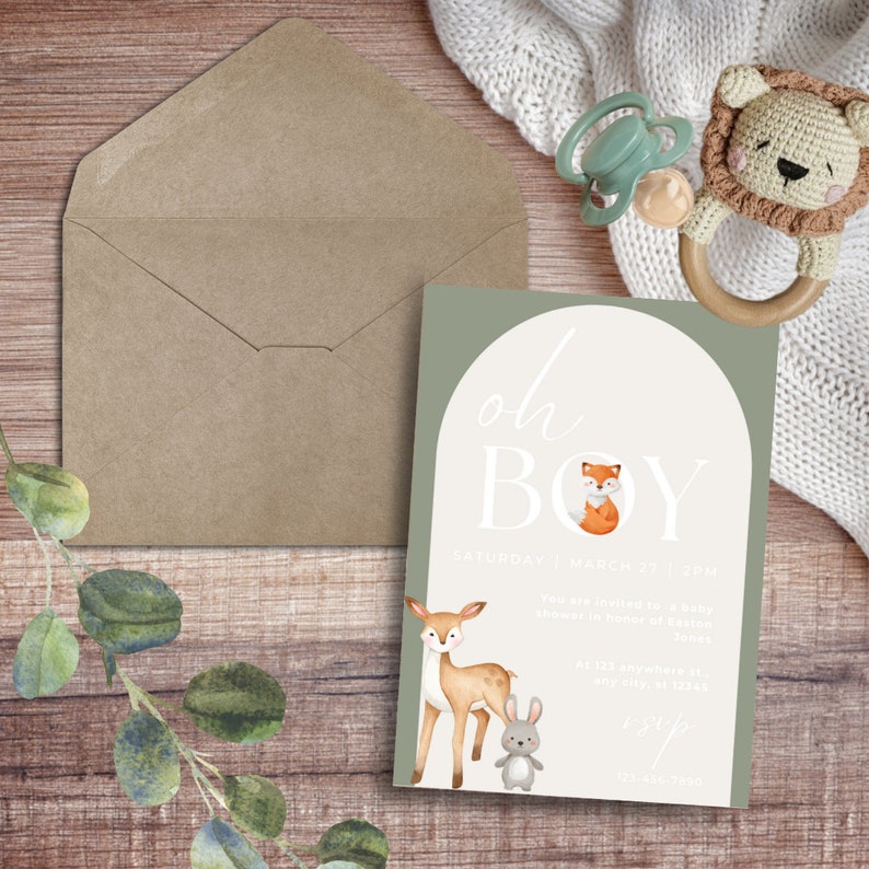Printable Woodland Boy Baby Shower Invites customizable Etsy
