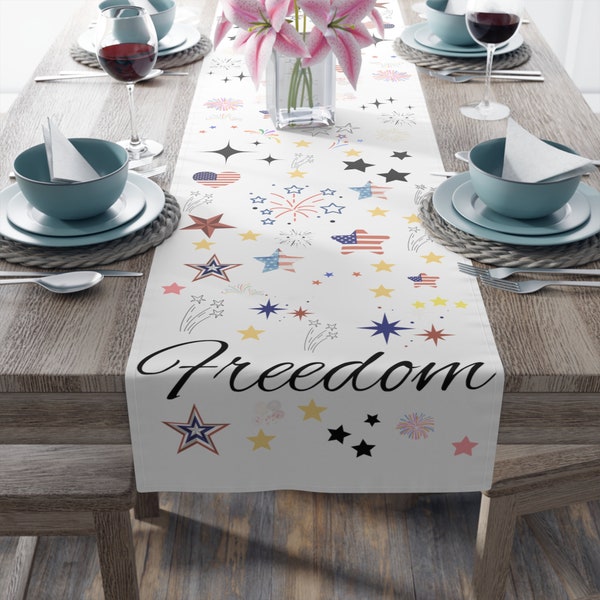 Patriotic Freedom Stars Table Runner, 4th of July Holiday Kitchen Dining Table Decor, Home Party Decoration, Fourth of July Decor