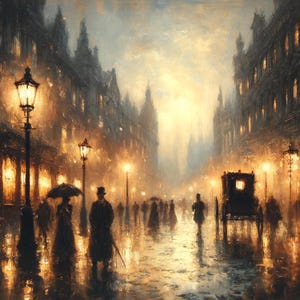 DIGITAL PRINT | Victorian rainy evening watercolor painting, classic art vibe, rainy London watercolor, vintage cityscape,  Printable