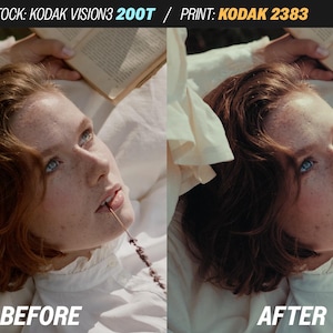 May include: A split image showing a woman with red hair and blue eyes, with the text "BEFORE" on the left and "AFTER" on the right. The woman is wearing a white top and holding a book. The image has a vintage aesthetic.