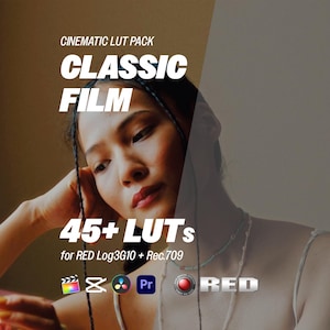Klasyczne LUT-y filmowe – ponad 45 RED Log3G10 i Rec.709 – pakiet LUT-ów emulujących film (gradacja kolorów kinowa, LOG do Rec.709, naturalny wygląd filmu)