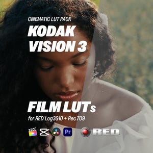Tabele LUT Kodak Vision3 | Tabele LUT Film Look dla RED Log3G10 + Rec.709 | Kinowa gradacja kolorów dla programów Premiere, Final Cut i DaVinci Resolve