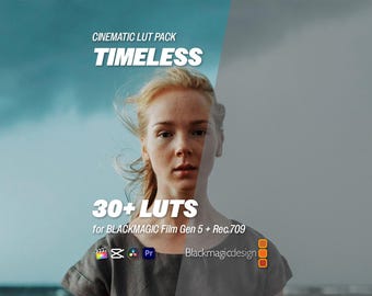LUTs atemporales para Blackmagic Film Gen 5: más de 30 LUTs cinematográficos para Log y Rec.709 / Premiere, DaVinci Resolve, CapCut, Final Cut