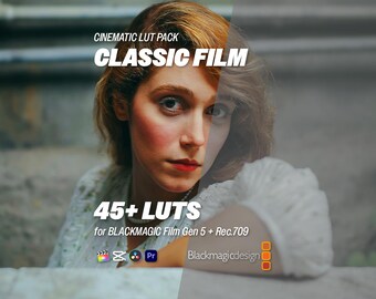 Classic Film LUTs for Blackmagic Film Gen 5 – 45+ Cinematic LUTs for Log & Rec.709 | Premiere, DaVinci Resolve, CapCut, Final Cut