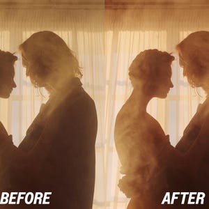 Puede incluir: Imagen en tonos sepia de dos siluetas enfrentadas, con los textos &laquo;ANTES&raquo; y &laquo;DESPU&Eacute;S&raquo; en la parte inferior. Las figuras est&aacute;n frente a una ventana con cortinas transparentes, creando un efecto de luz suave y difusa.