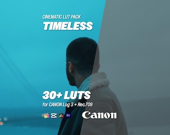 LUTs atemporales para Canon Log 3: más de 30 LUTs cinematográficos para Log y Rec.709 / Premiere, DaVinci Resolve, CapCut, Final Cut