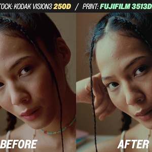 May include: Split image showing a woman's face before and after photo editing. The woman has dark hair in braids, wearing a white top and a turquoise necklace. The text "BEFORE" and "AFTER" are at the bottom of each image.