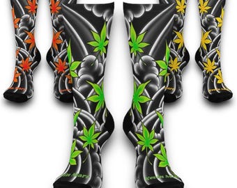 Calcetines japoneses con diseño de hoja de arce y tatuaje: diseño otoñal colorido