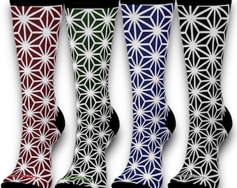 Calcetines Asanoha Tattoo – Estampado geométrico japonés de hojas de cáñamo – Acolchados, suaves y duraderos – 4 colores – Diseño inspirado en Irezumi