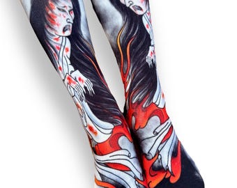 Calcetines fantasma Ukiyoe YUREI: arte del tatuaje japonés, disfraz de Halloween