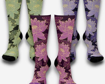 Calcetines de flor de loto: arte de tatuaje japonés, estampado floral