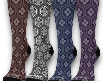 Calcetines Kikko con estampado japonés: Arte floral geométrico