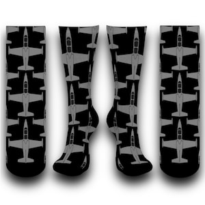 L-39 JET Airplane Socks, Albatros aircraft. Military fighter plane for airplane enthusiasts
