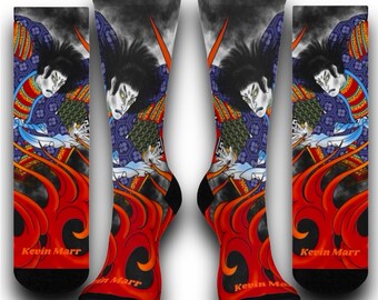 Calcetines con tatuajes de samuráis: arte guerrero ukiyo-e japonés