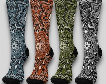 Calcetines MANDALA, geometría sagrada budista, símbolo de meditación espiritual, diagrama cósmico, patrón de tatuaje tradicional
