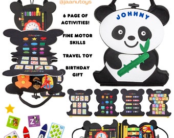 Busy Board Montessori Toddler Birthday Gift Preschool Activities  Fine Motor Skills Travel Toy Sensory Toy Quiet Book Personalization Panda