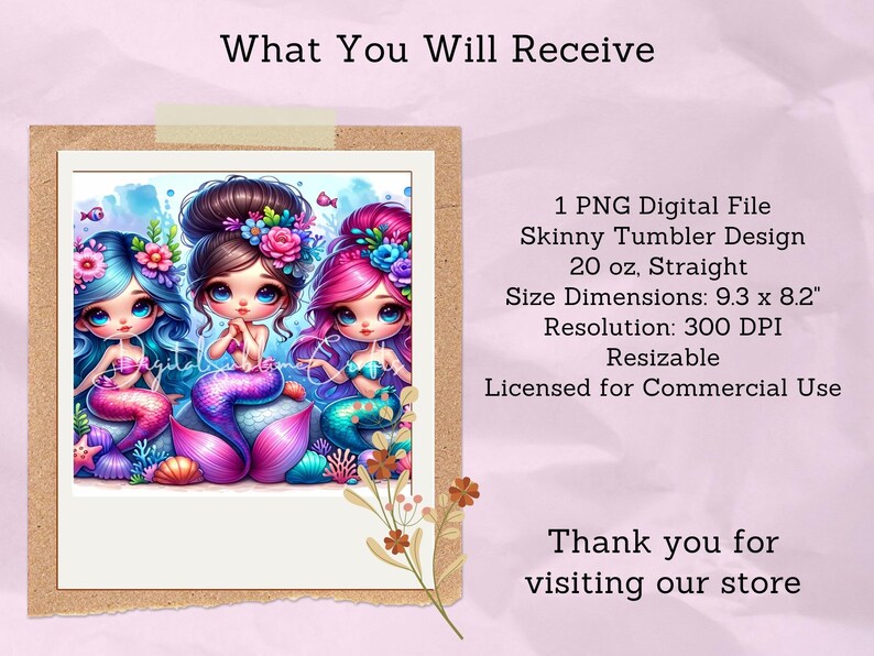 Cute Mermaid 20 Oz Tumbler Wrap PNG, Kawaii Ocean Fantasy Sublimation ...