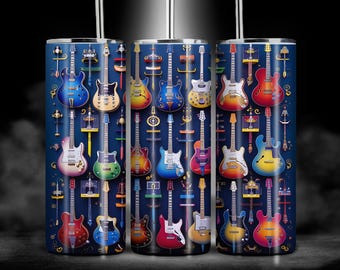 Colorful Electric Guitars Tumbler Wrap: Rock Music Sublimation Design (Digital Download)