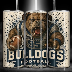 Bulldog Football Tumbler Wrap 20 oz Sublimation PNG, Aggressive Mascot Sports Skinny Tumbler Design, Sports tumbler Digital Download
